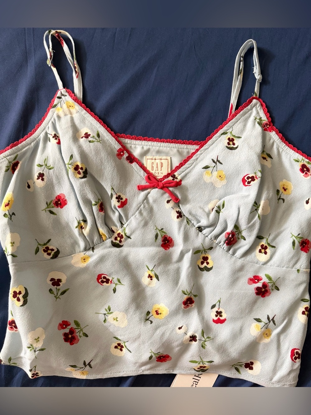 GAP Light Blue Floral Cami with Red Trim